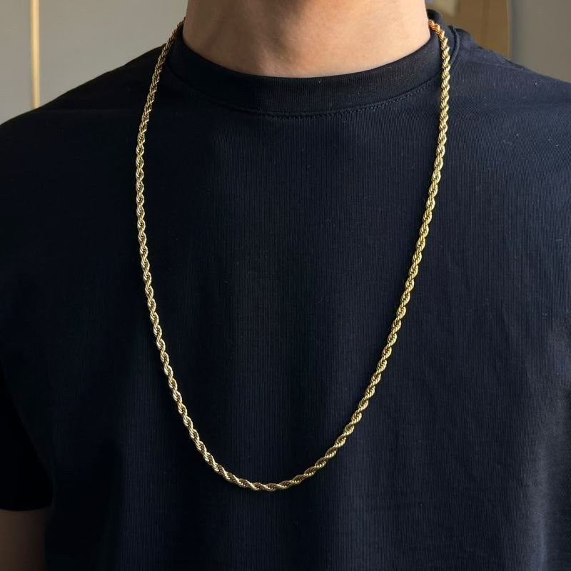 Corrente Masculino Renan Aço Inoxidável Dourado/Ródio