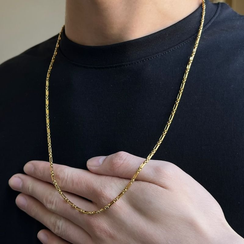 Corrente Masculino Ricardo Aço Inoxidável Dourado/Ródio