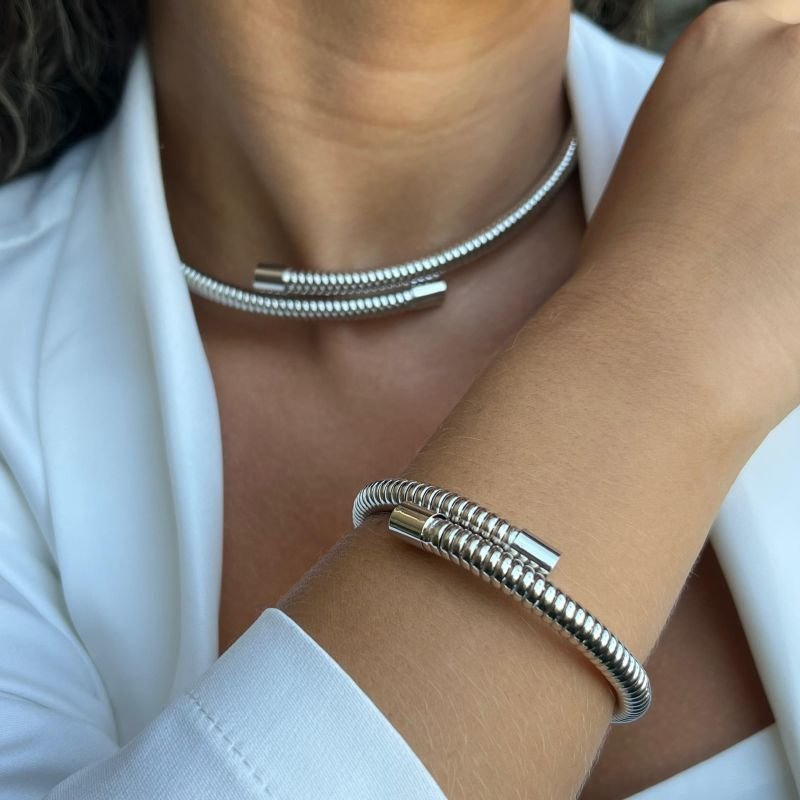Kit Choker + Bracelete Biju Fina Dourado/Ródio