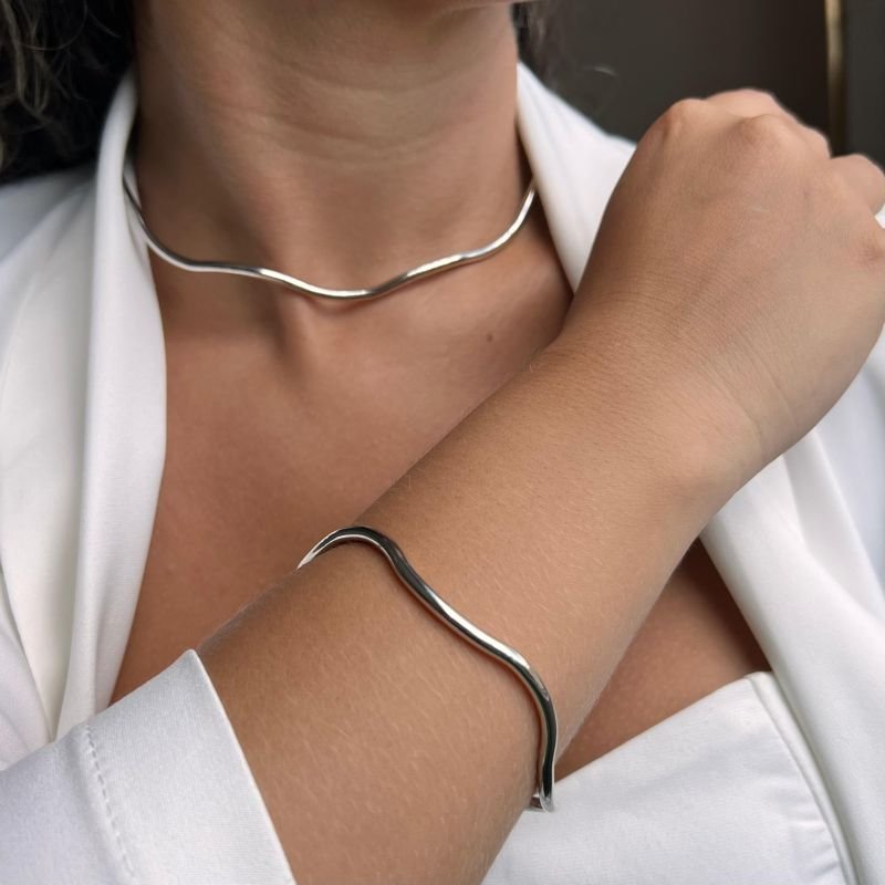 Kit Choker + Bracelete Biju Fina Dourado/Ródio