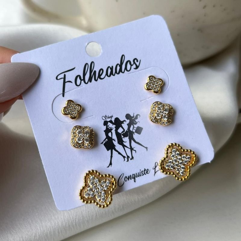 Kit de Brinco Banho Ouro 18k/Prata 925
