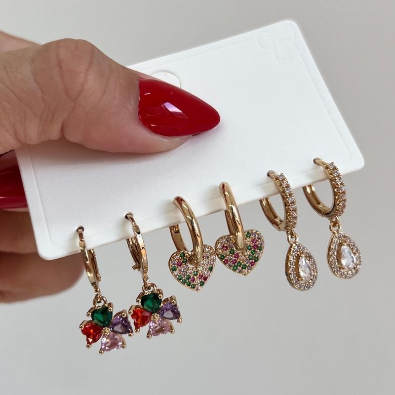 Kit de Brinco Biju Fina Dourado/Ródio