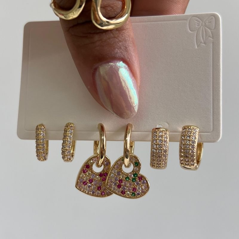 Kit de Brinco Biju Fina Dourado/Ródio