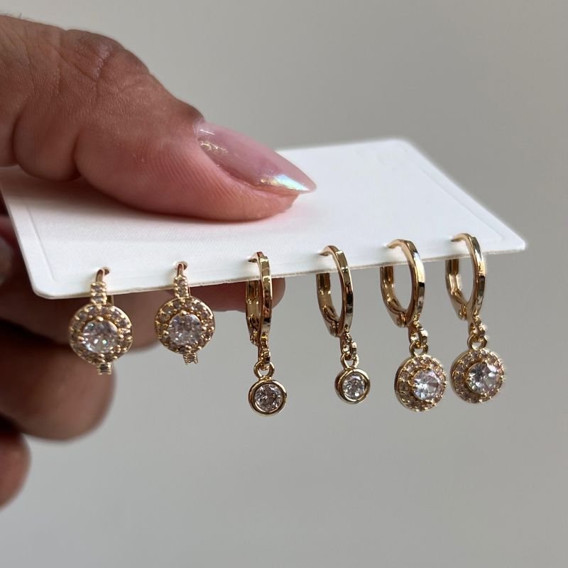 Kit de Brinco Biju Fina Dourado/Ródio