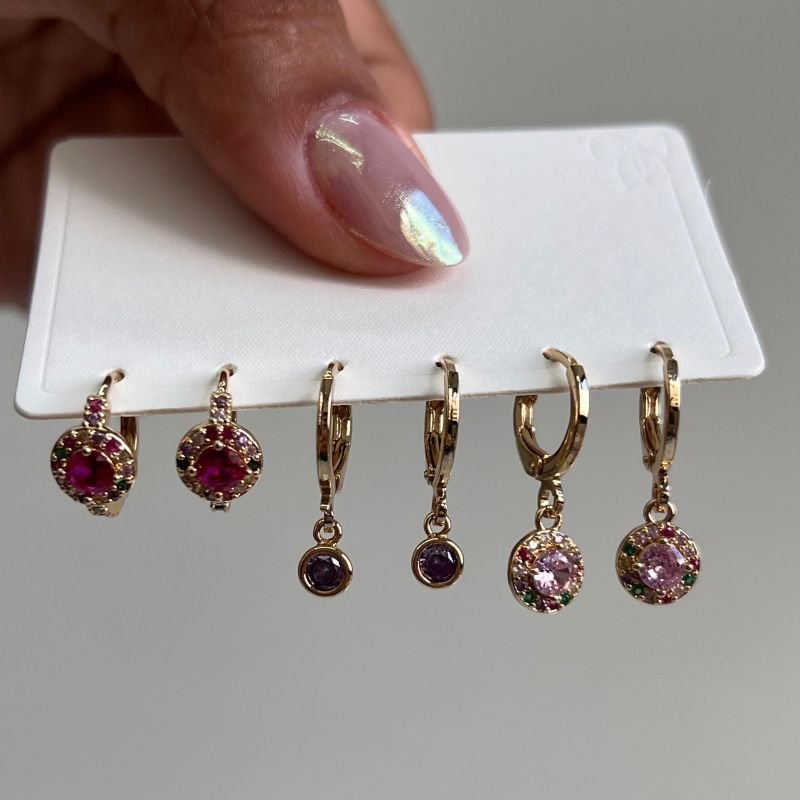 Kit de Brinco Biju Fina Dourado/Ródio