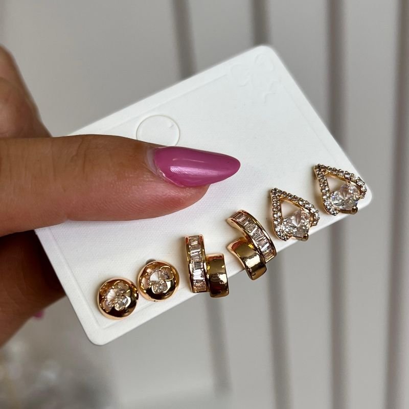 Kit de Brinco Biju Fina Dourado/Ródio