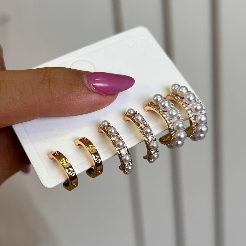 Kit de Brinco Biju Fina Dourado/Ródio