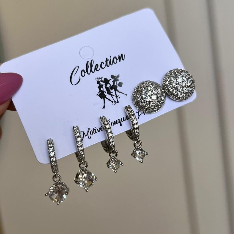 Kit de Brinco Biju Fina Dourado/Ródio