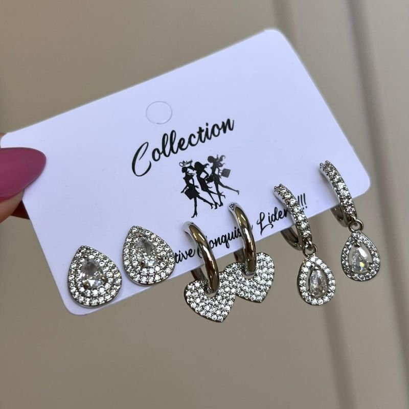 Kit de Brinco Biju Fina Dourado/Ródio