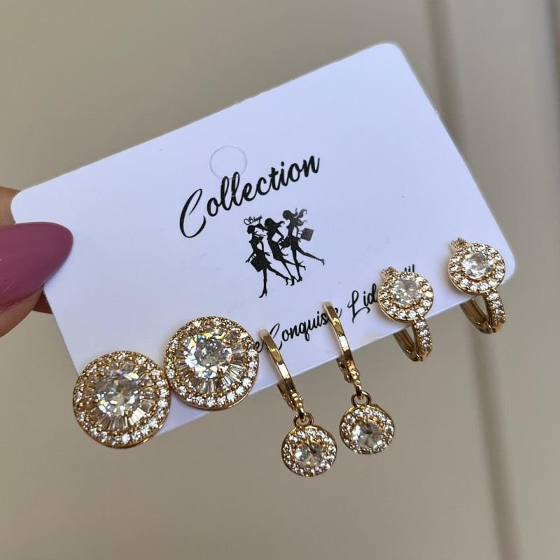 Kit de Brinco Biju Fina Dourado/Ródio