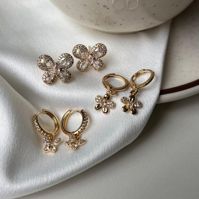 Kit de Brinco Biju Fina Dourado/Ródio