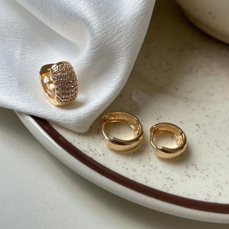 Kit de Brinco Biju Fina Dourado/Ródio