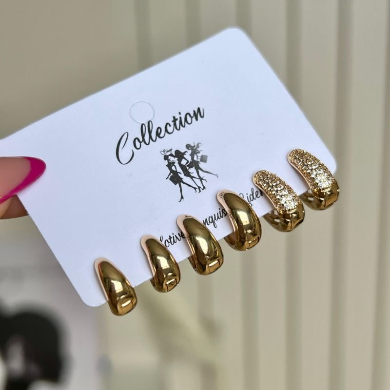 Kit de Brinco Biju Fina Dourado/Ródio
