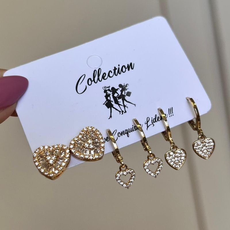 Kit de Brinco Biju Fina Dourado/Ródio