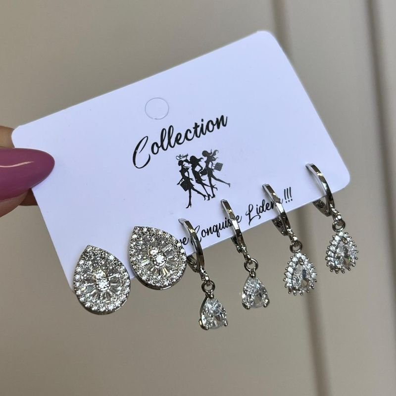 Kit de Brinco Biju Fina Dourado/Ródio