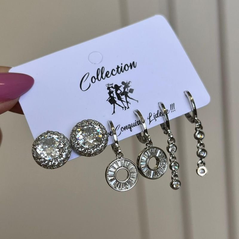 Kit de Brinco Biju Fina Dourado/Ródio