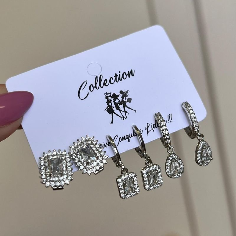 Kit de Brinco Biju Fina Dourado/Ródio