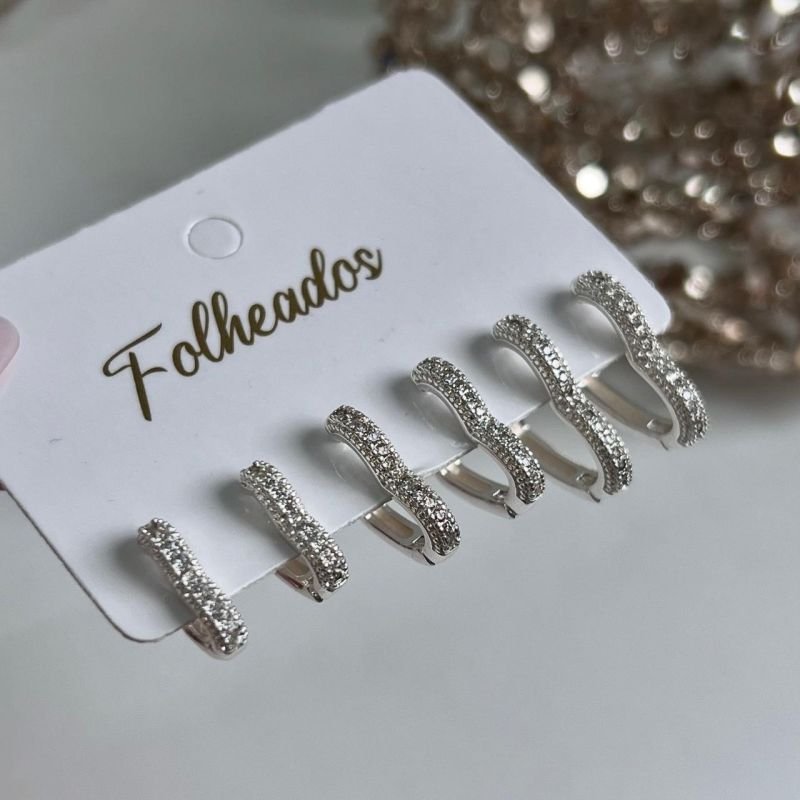 Kit De Brinco Coração Cravejado Banho Ouro 18k/Prata 925