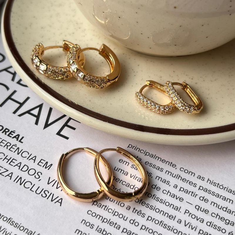 Kit de Brinco Cravejado Biju Fina Dourado/Ródio