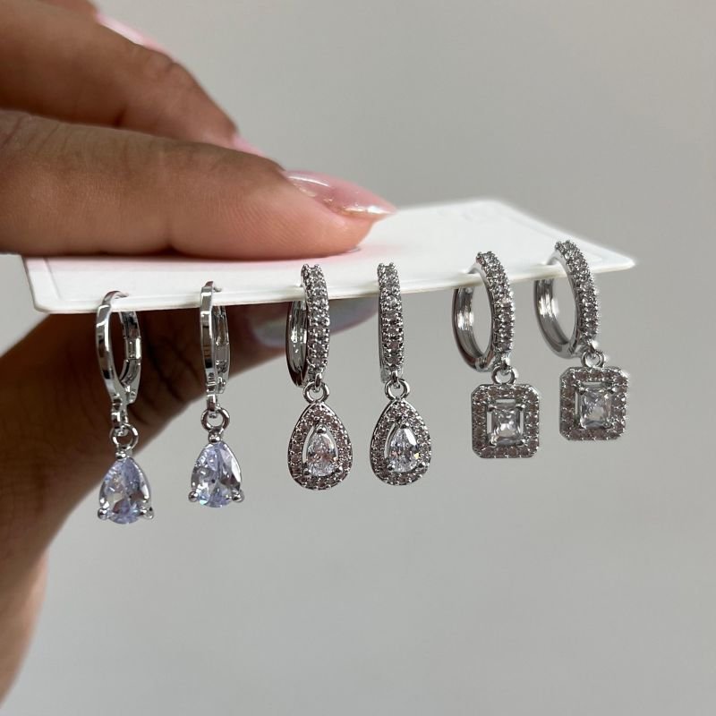 Kit de Brinco Cravejado Biju Fina Ródio