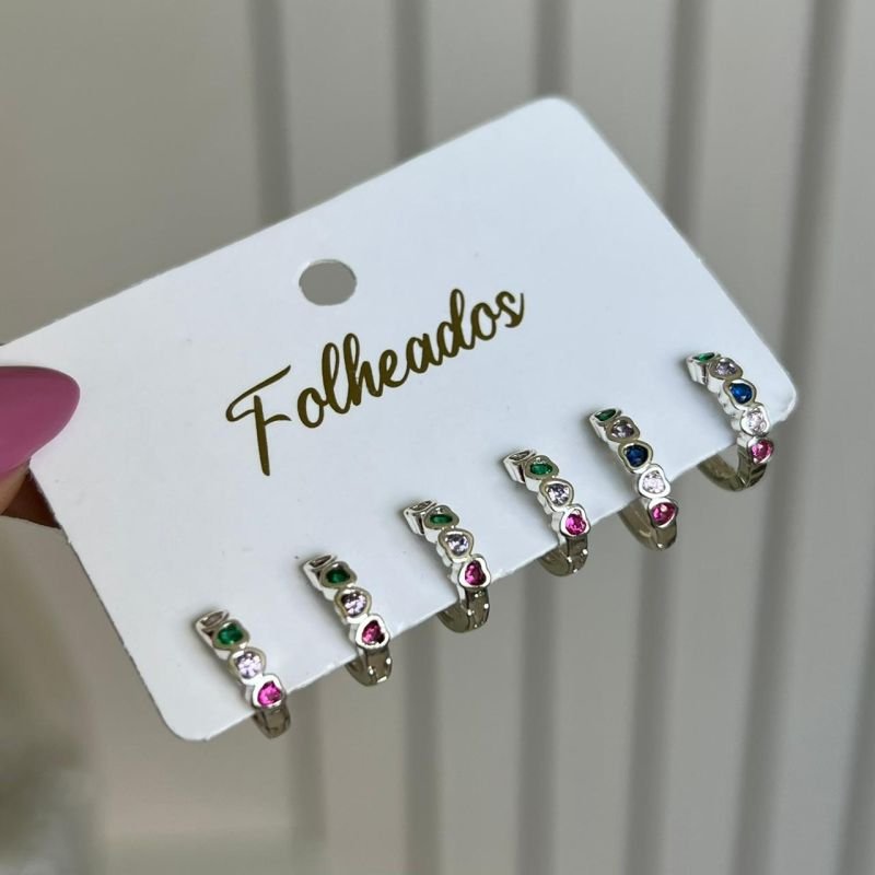 Kit de Brinco Multicor Banho Ouro 18k/Prata 925