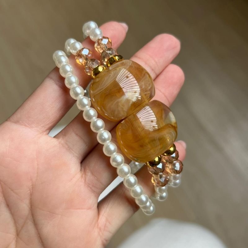 Mix De Pulseiras C/ Resina Caramelo Linha Bijuteria