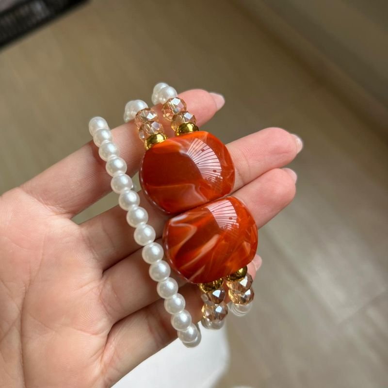 Mix De Pulseiras C/ Resina Laranja Linha Biju Fina