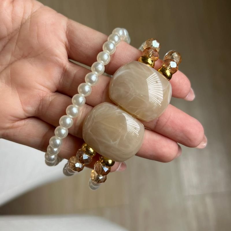 Mix De Pulseiras C/ Resina Nude Linha Biju Fina
