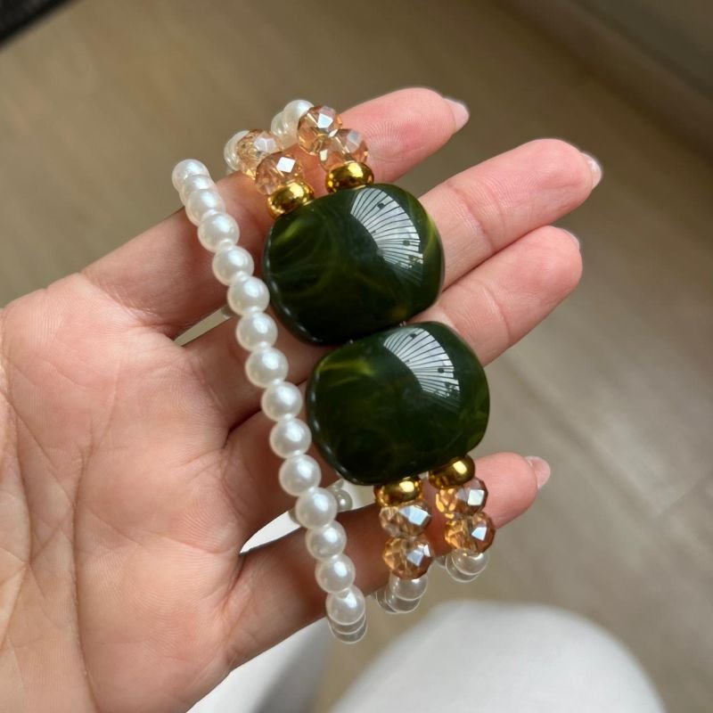 Mix De Pulseiras C/ Resina Verde Linha Bijuteria Fina