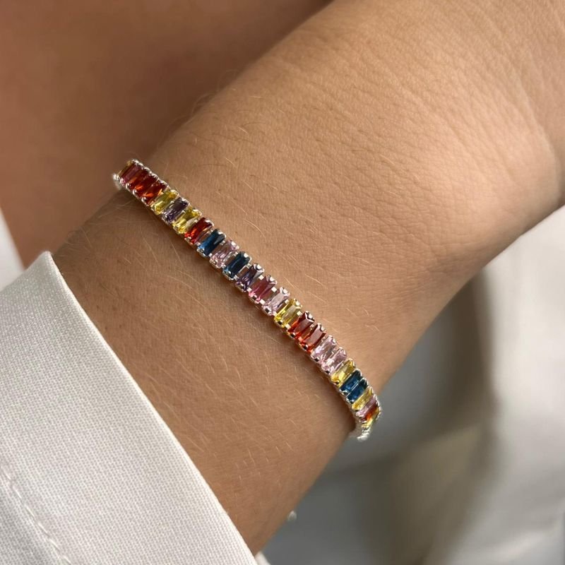 Pulseira Baguete Zircônia Média Banho Ouro 18k/Prata 925