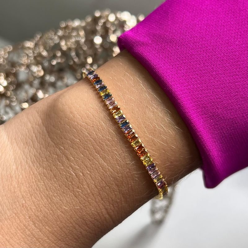 Pulseira Baguete Zircônia Com Fecho Jóia Banho Ouro18k