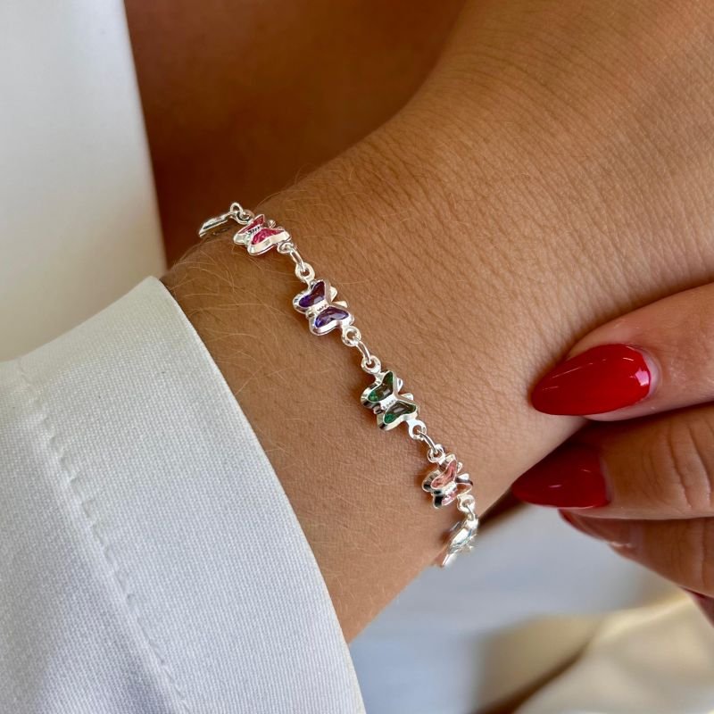 Pulseira Borboleta Multicolor Banho Ouro 18k/Prata 925