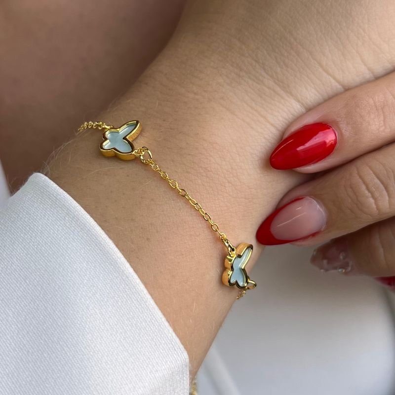 Pulseira Borboleta Resinada Banho Ouro 18k