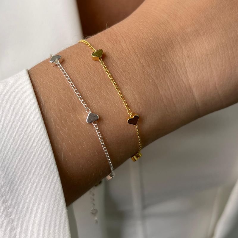 Pulseira Corações Banho Ouro 18k/Prata 925