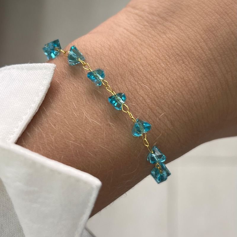 Pulseira Cristal Azul Banho Ouro 18k/Prata 925