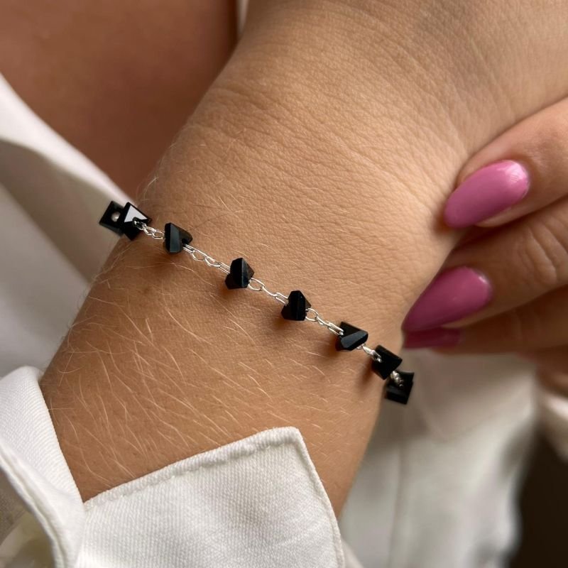 Pulseira Cristal Preto Banho Ouro18k/Prata 925