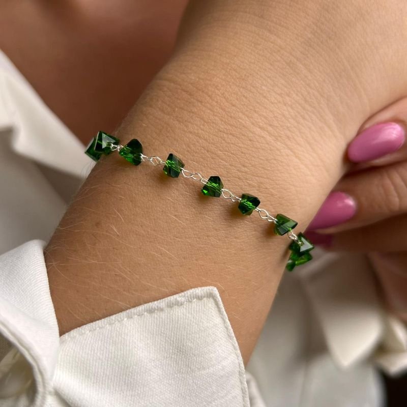 Pulseira Cristal Verde Banho Ouro18k/Prata 925