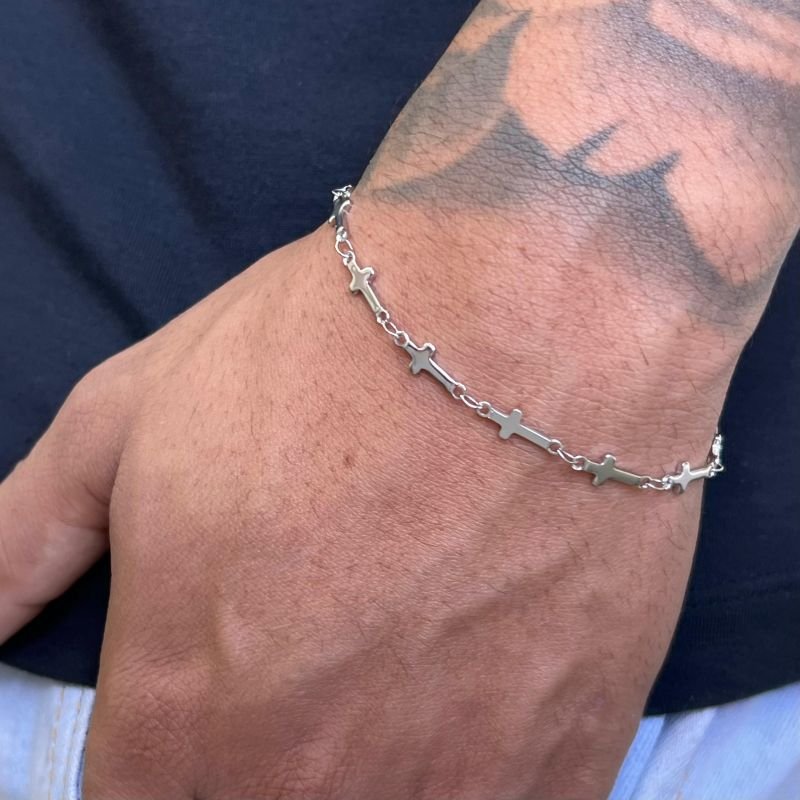 Pulseira Cruz Aço Inoxidável Dourado/Ródio