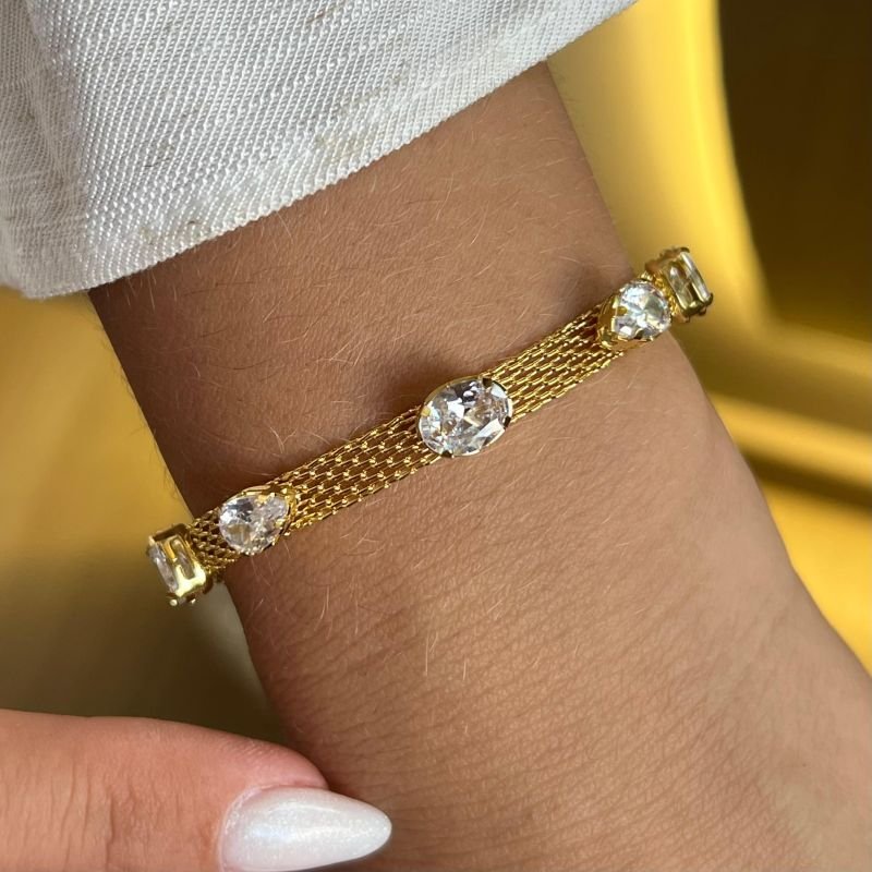Pulseira Esteira c/ Zircônia Banho Ouro 18k