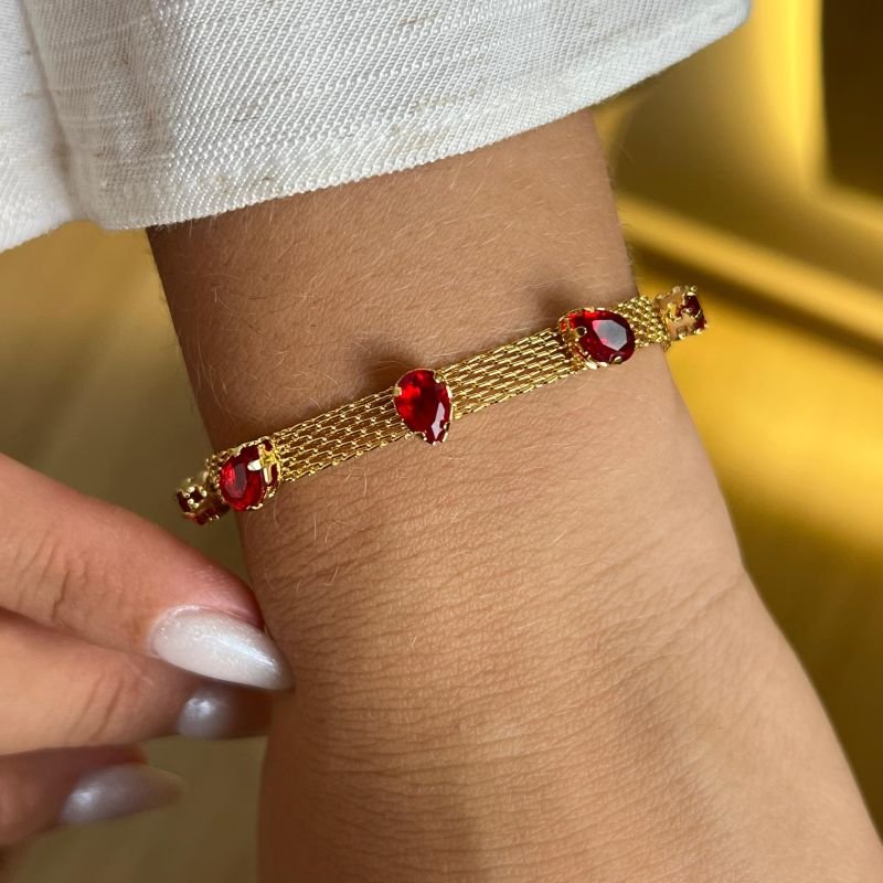 Pulseira Esteira c/ Zircônia Banho Ouro 18k
