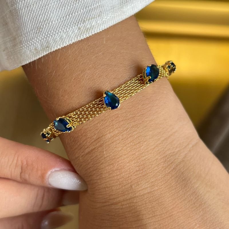 Pulseira Esteira c/ Zircônia Banho Ouro 18k