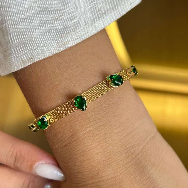 Pulseira Esteira c/ Zircônia Banho Ouro 18k
