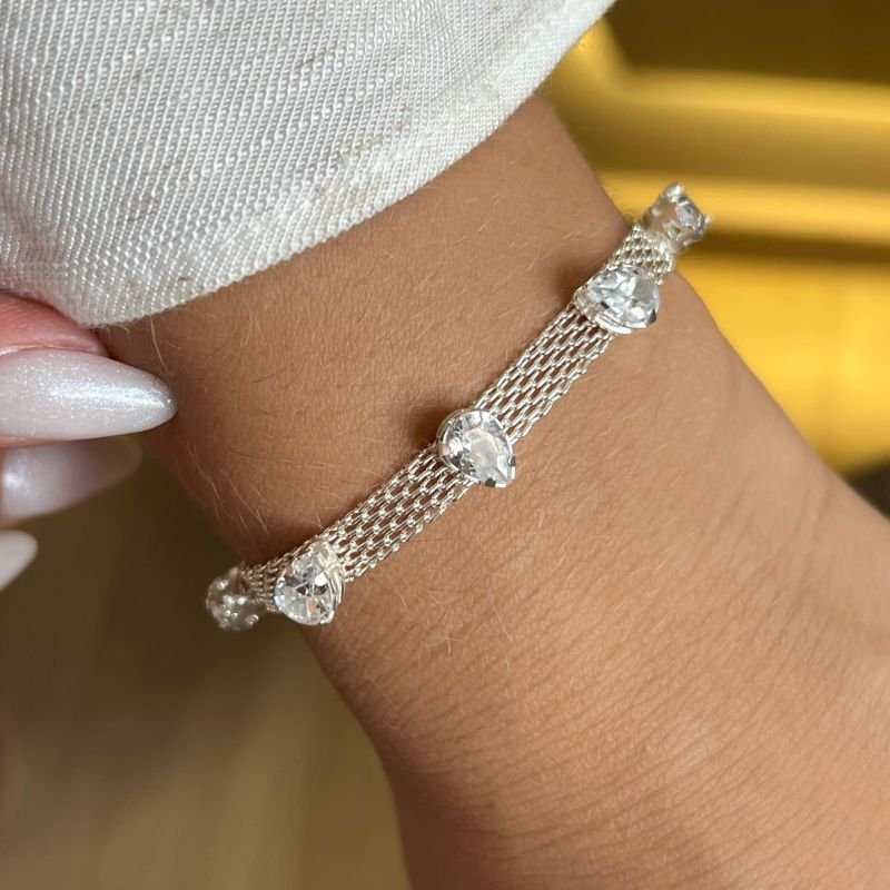 Pulseira Esteira c/ Zircônia em Gota Banho Ouro 18k / Prata 925