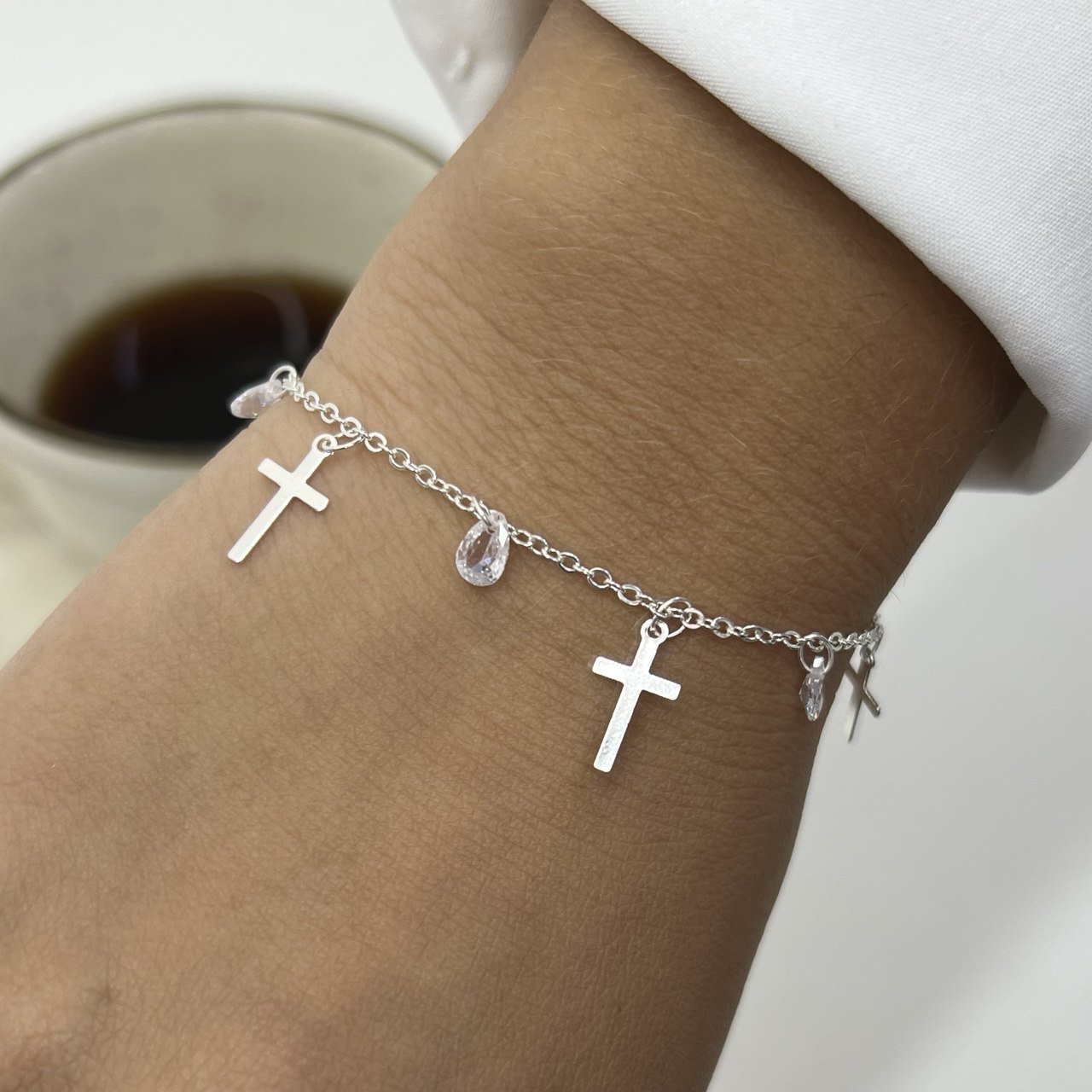 Pulseira De Cruz Banho Ouro 18k/Prata 925