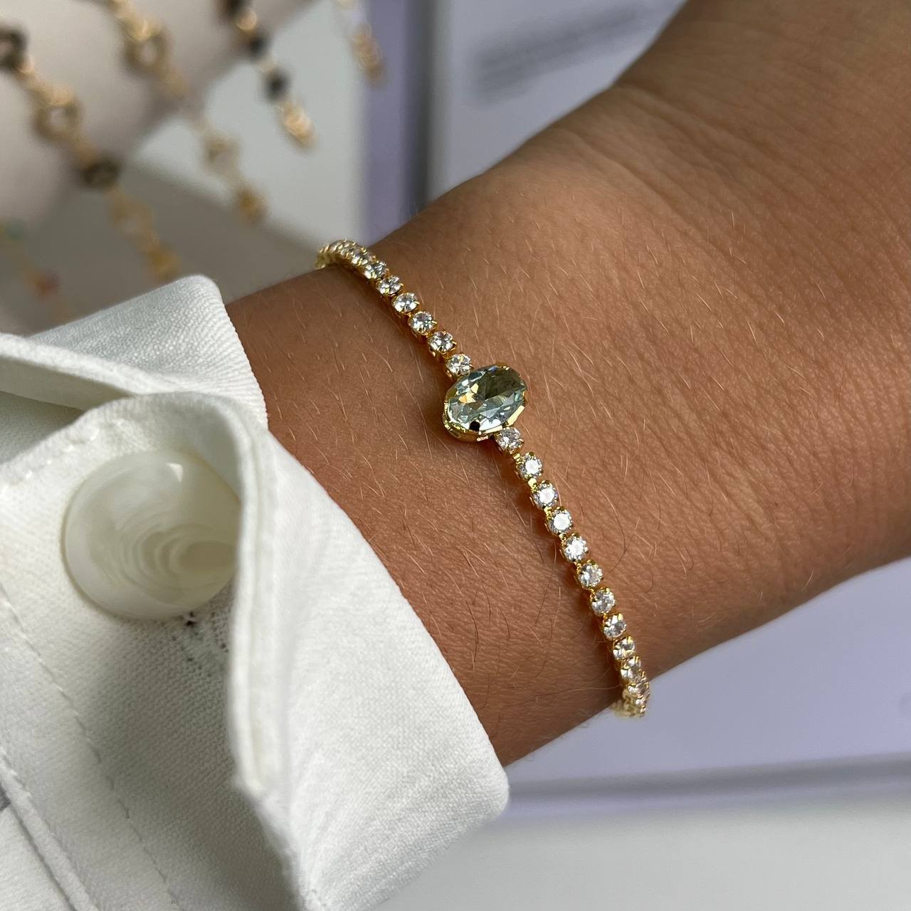 Pulseira Com Zircônia Banho Ouro 18k