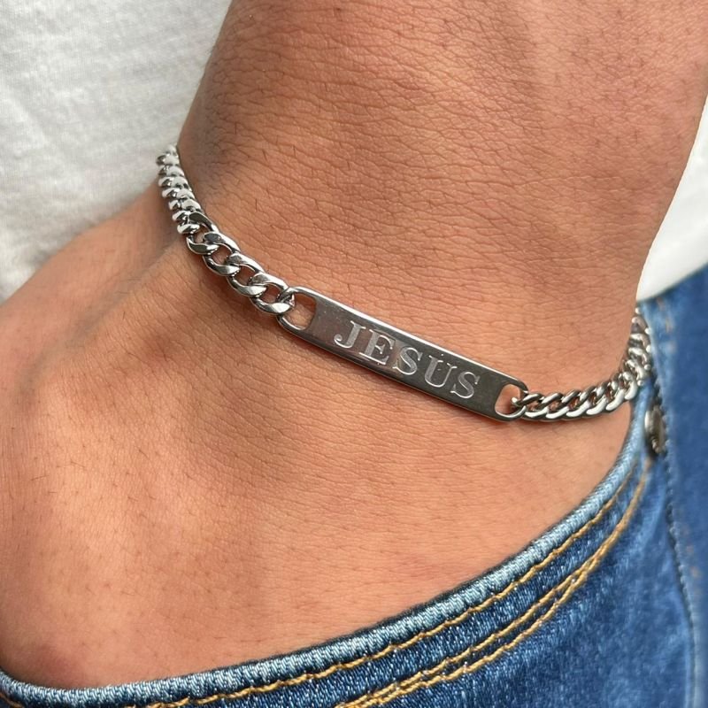 Pulseira Jesus Aço Inoxidável Dourado/Ródio