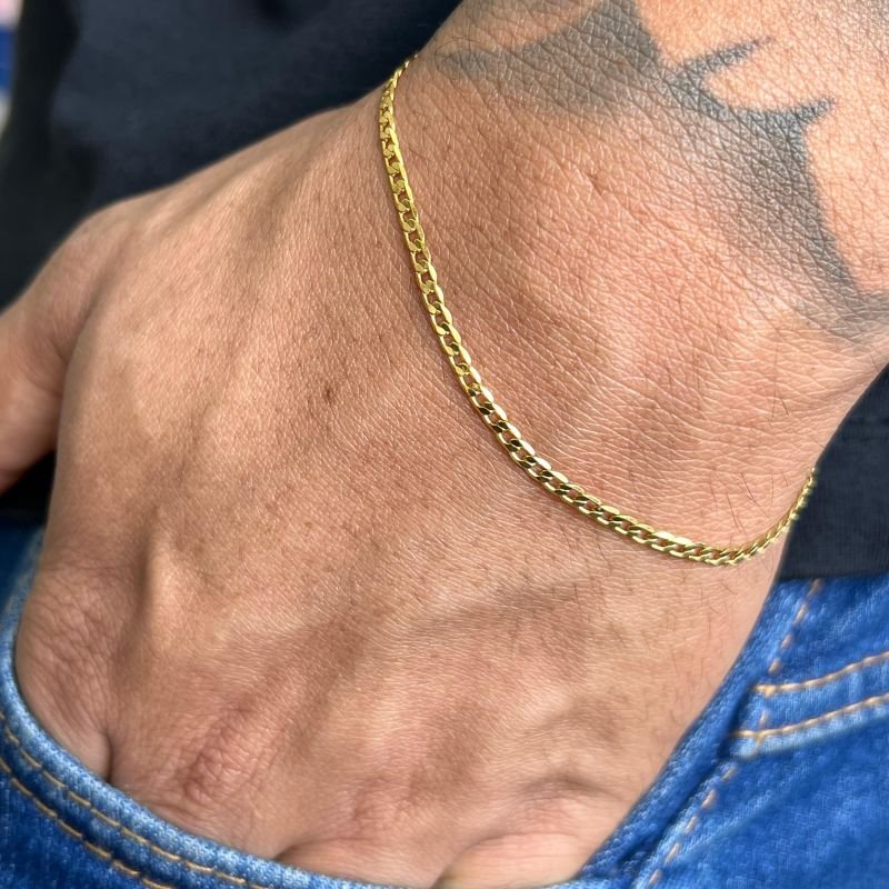 Pulseira Masculina Fina Banho Ouro 18k/Prata 925