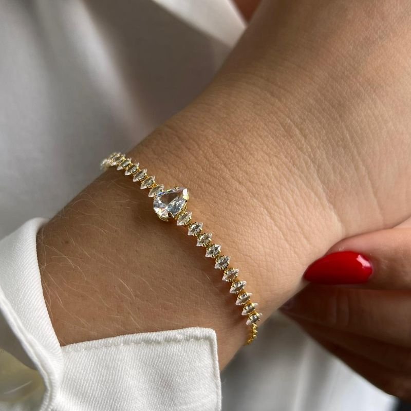 Pulseira Navete c/ Gota Banho Ouro 18k/Prata 925