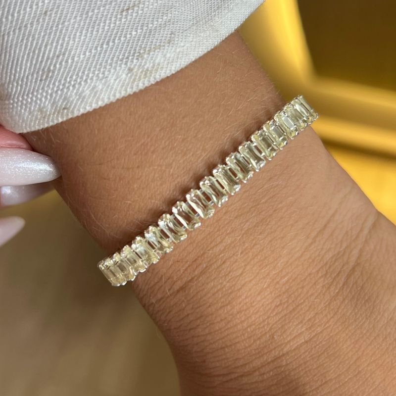 Pulseira Riviera Grossa Zircônia Creme Banho Ouro 18k/Prata 925