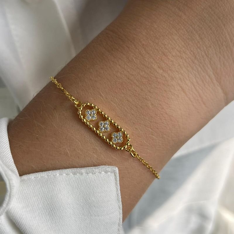 Pulseira Três Trevos Banho Ouro 18k/Prata 925
